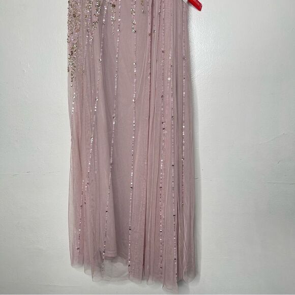 Mac Duggal 9224 Size 4 One Shoulder Embellished Trapeze A-Line Gown, Tan/Blush - Picture 4 of 13